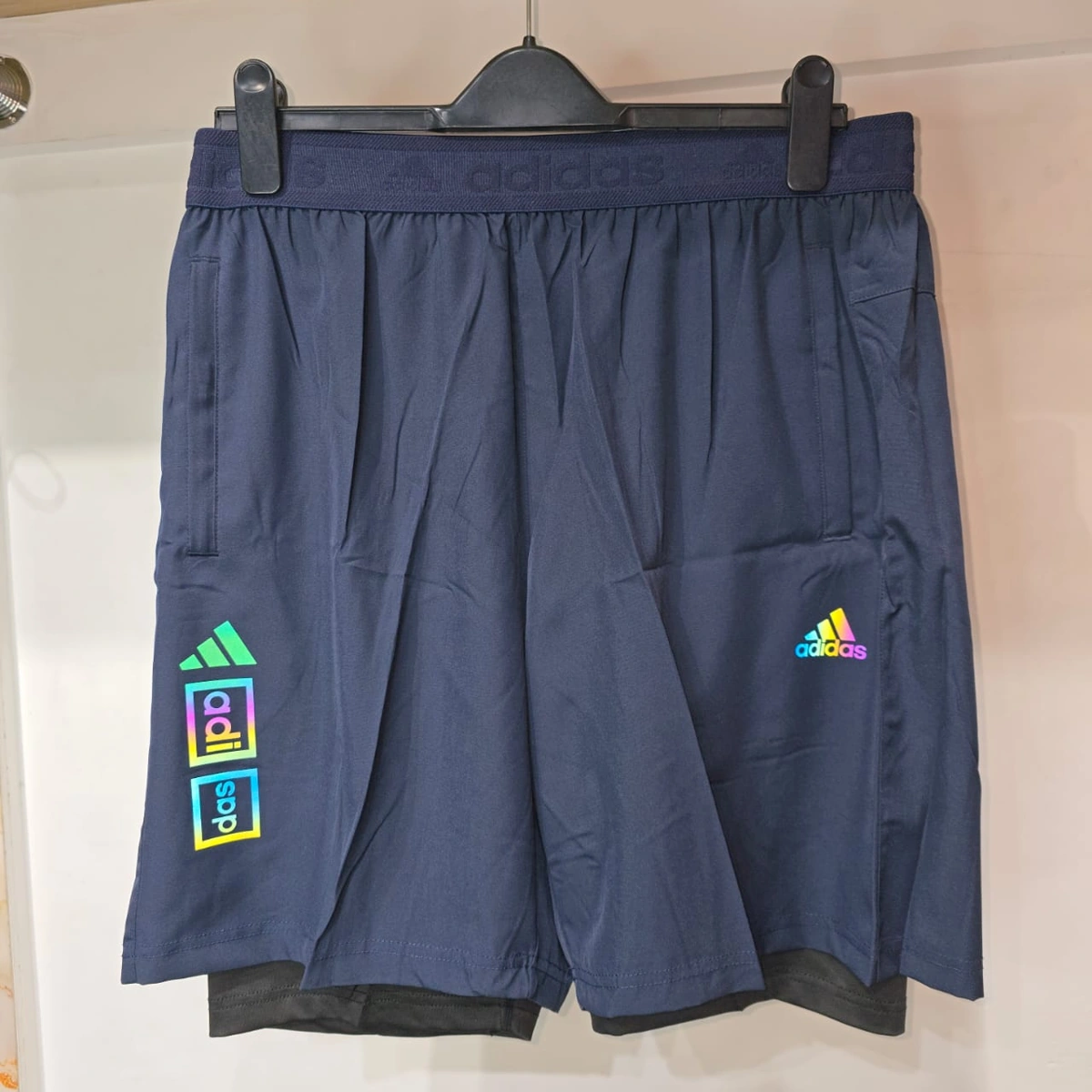 Adidas Men’s Navy Multicolour Logo Performance Shorts