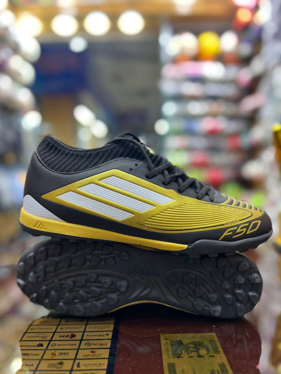 Adidas F50 Gold Metallic, White & Black Football Turf Shoes